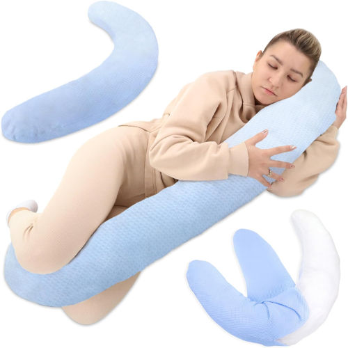  Almohada de cuerpo completo para embarazo, cojín de apoyo extra  suave para lactancia y alivio del dolor de espalda, funda lavable 100%  algodón (forma de U) : Bebés